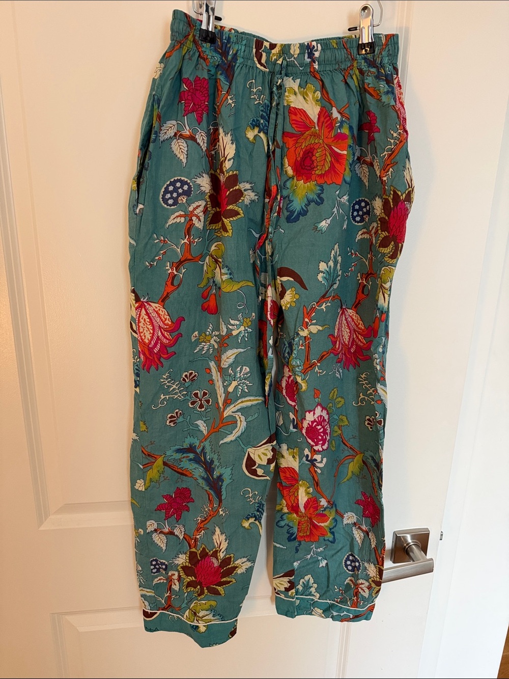 Floral Print Teal Wide-Leg Pants